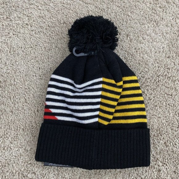 Atlanta Hawks NBA Ultra Game Beanie Black Red Gold Striped Patch Logo Knit Cap - Picture 2 of 4